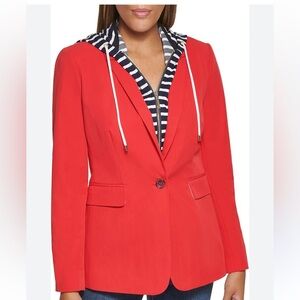 DKNY Red Blazer with Striped Hood
